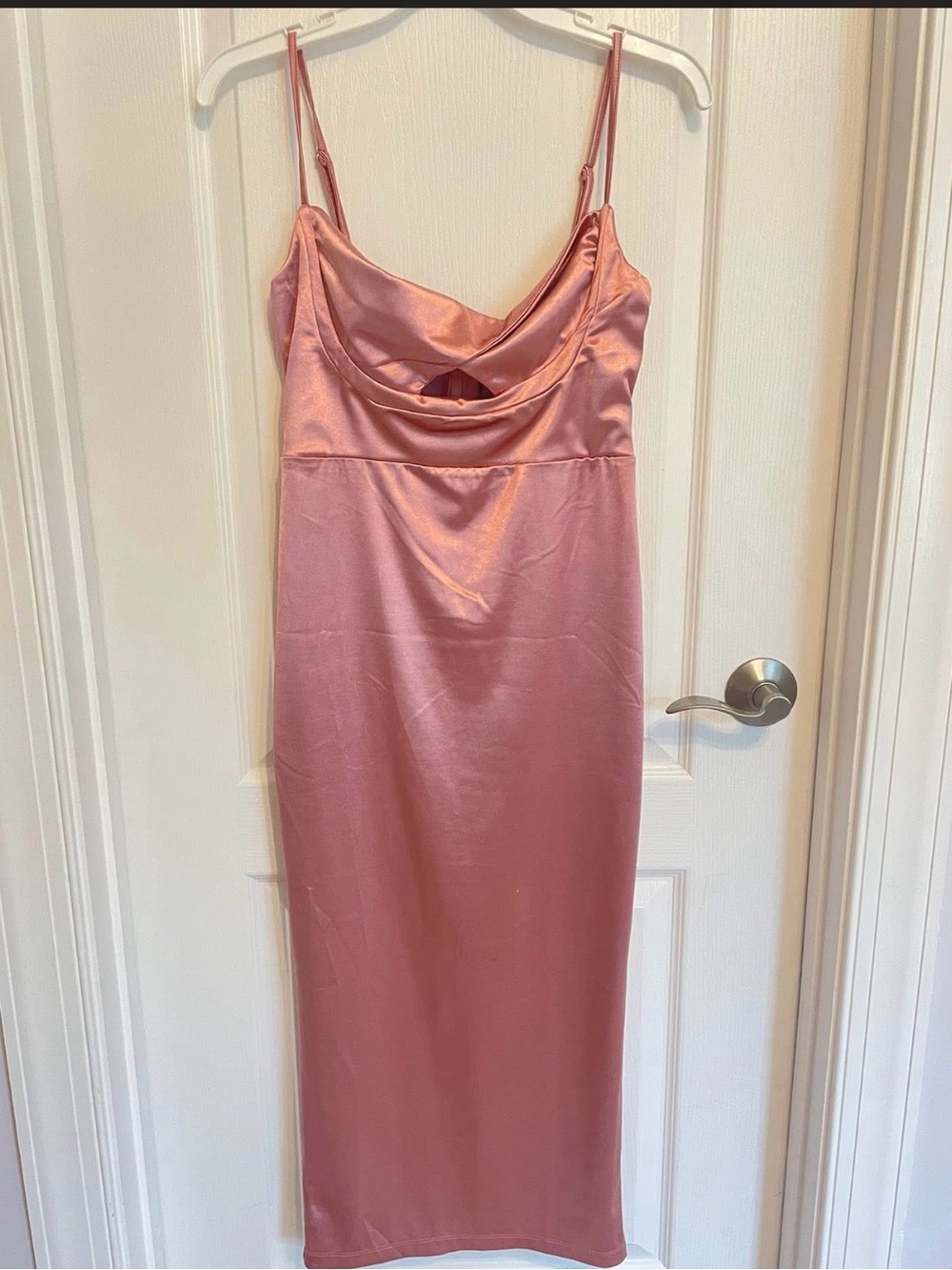 Satin Midi Slip Dress in Rose